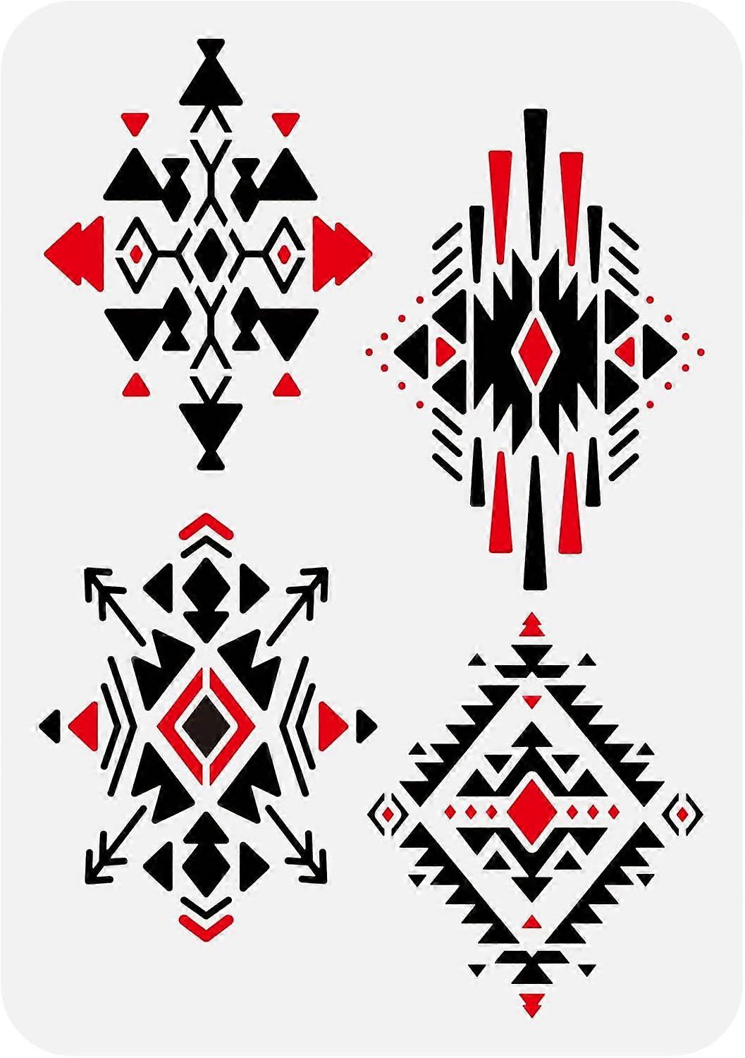 Aztec Triangle Stencil for Painting 8.3x11.7inch Large Tribal Signs Drawing Template Reusable Rhombic Pattern Painting Stencil Tribe Theme Stencil for