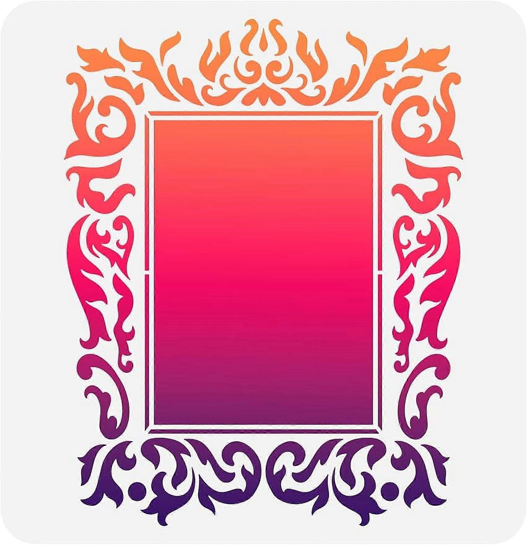1Pc Photo Frame Stencil Square Painting Stencil Vintage Floral Pattern Stencil Plastic PET Drawing Template Large Painting Stencil