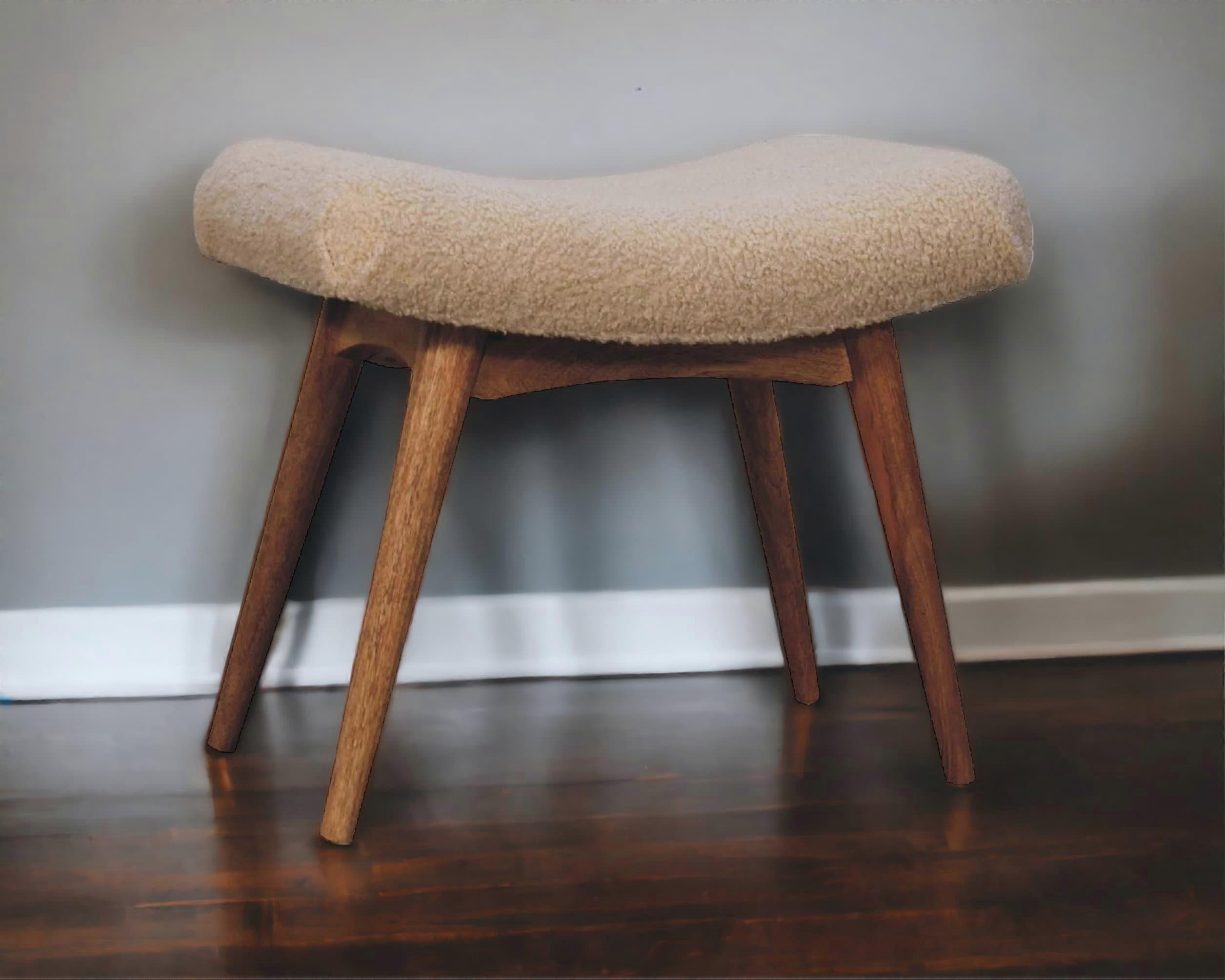 Curved Boucle Dressing Table Stool