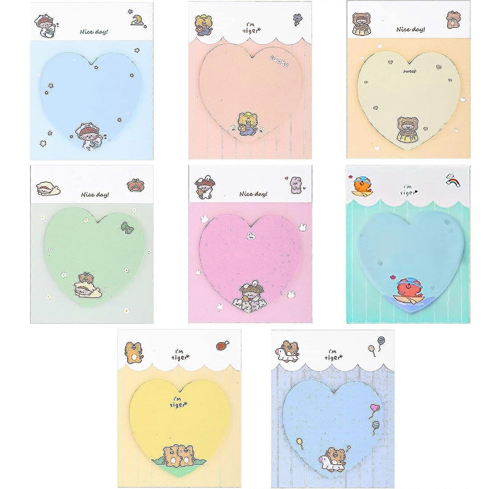 Colorful Heart Cute Post It Notes, 8 Pack 240 Sheets Post It Notes Cute Sticky Notes For Students Home Office Supplies