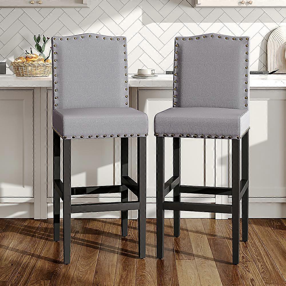 2Pcs Linen Kitchen Counter Bar Stools,Grey