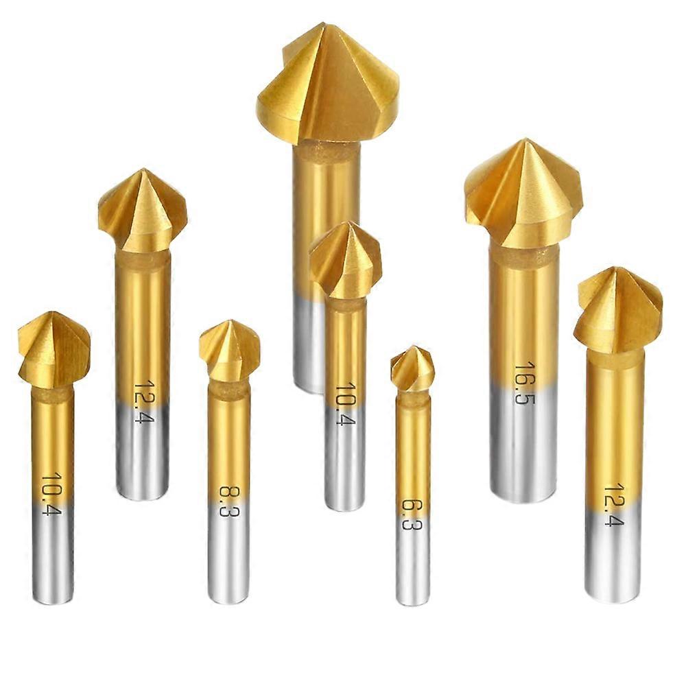 8 Pcs HSS Countersink Drill Bit Set 90 Degree Countersink Bits Titanium Chamfer Cutter Mill Drill B