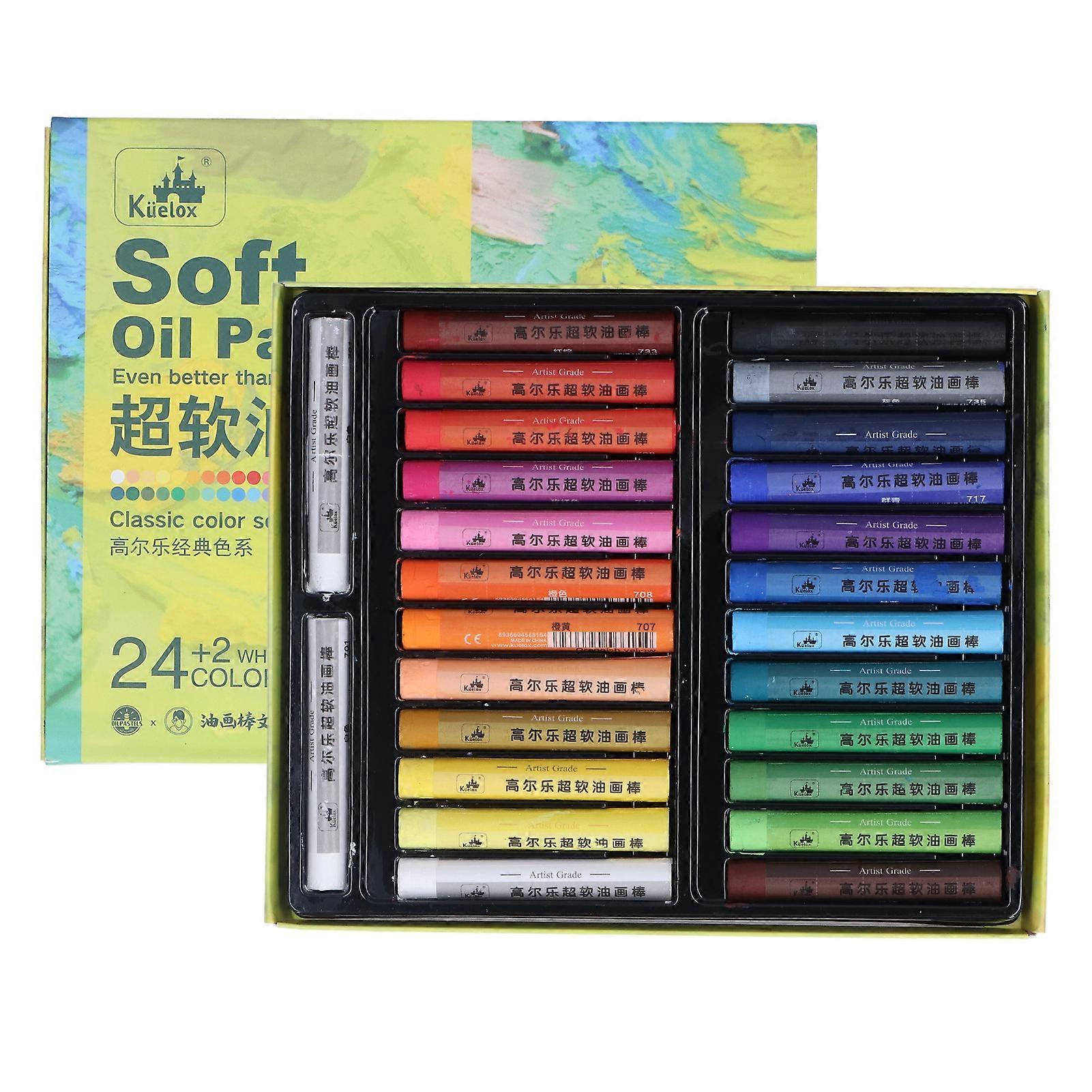 26pcs Oil Pastels 24 Colors Glossy Soft Touch Safe Reliable Practical DIY Making Coloring Accessories for Graffiti