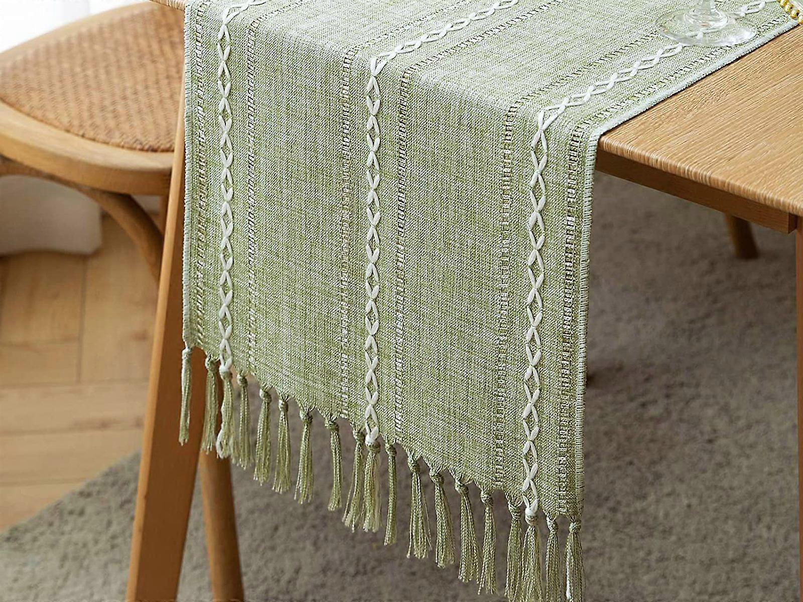33x200cm Linen Table Runner Farmhouse Table Runner Green