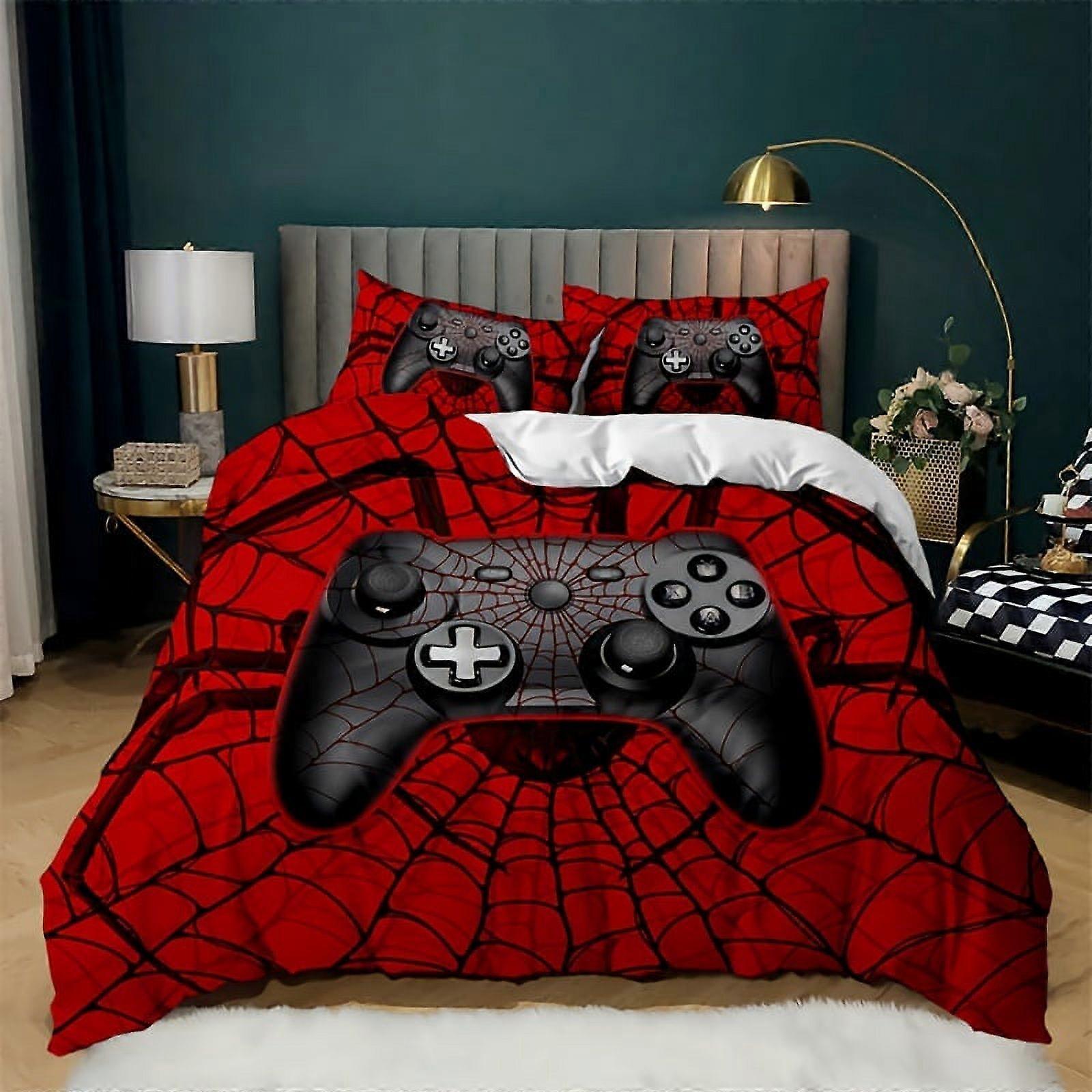 Conjunto de Edredom g1752 3pcs (1*Edredom + 2*Fronha, Sem Núcleo), Gamepad de Teia de Aranha Para Meninos e Meninas Super Macio e Confortável Beddi