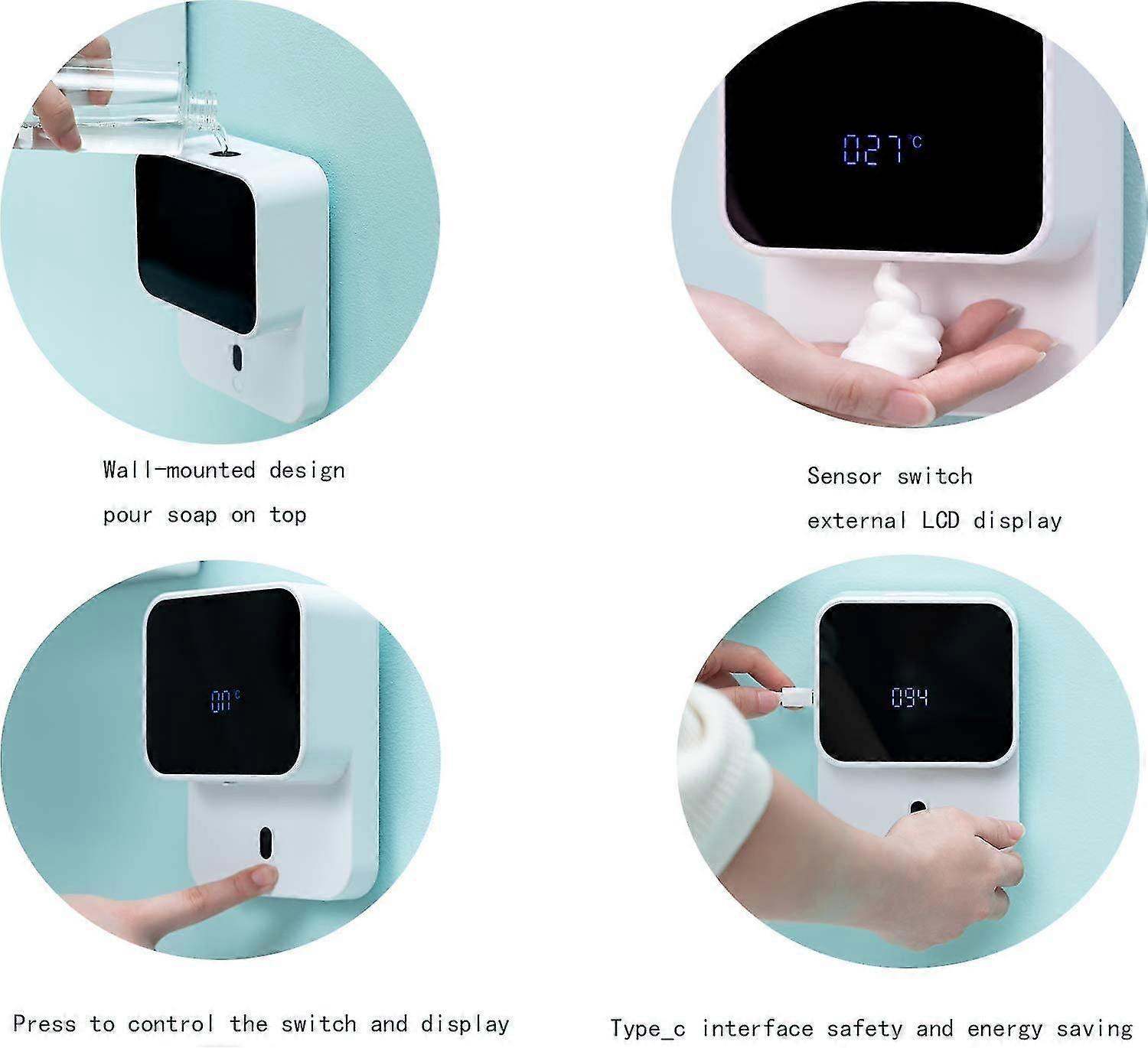 Automatic Dispenser Mount, Touchless Foaming Dispenser With Temperature Display With