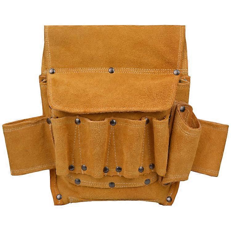 Leather Tool Belt Pouch/Work Apron for Carpenters and Builders, Suede Tool Bag & Adjustable Poly Web Belt for Tools, Flashlight, Keys etc.