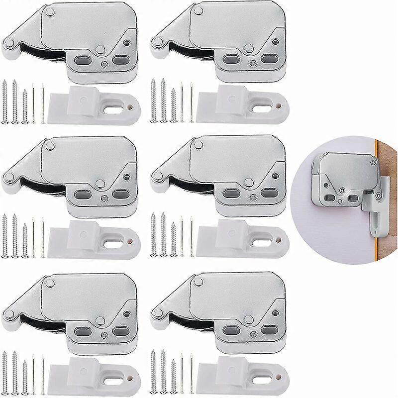 6 Pieces Spring Loaded Cabinet Door Catch, Spring Catch Door Catch Mini Latch with Retainer Plate, Automatic for Swinging Cupboard Doors with Screws