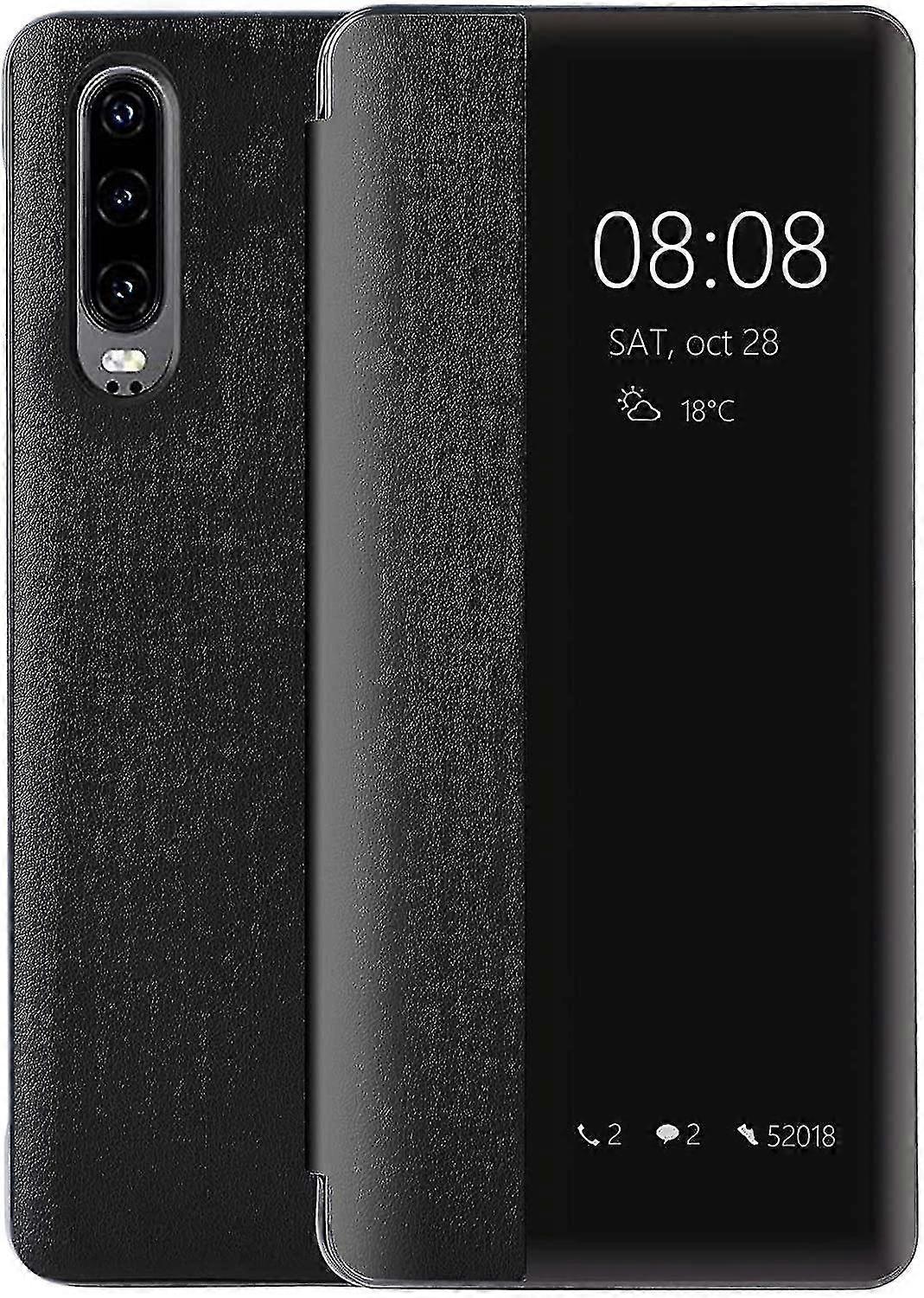 Huawei P30 Case, Smart View Leather Flip Case, [modalità di risparmio energetico] [protezione integrale] (p30, nero)
