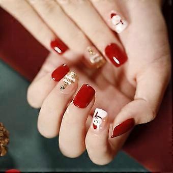 Christmas False Nails, Acrylic Stick on Nails, 24pcs Maggidea Short Press On Nails Ballet Red Fake Nails with Glue Sticker for Women and Girls Gift (G