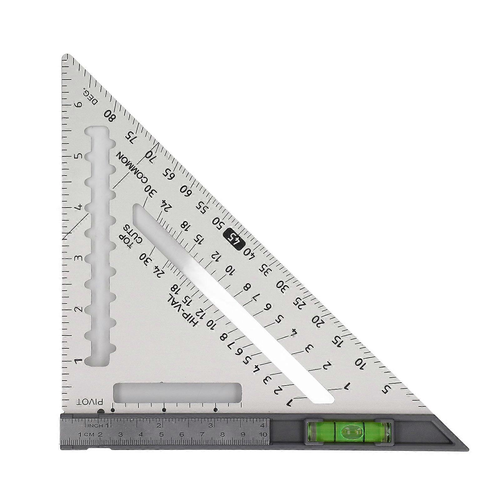 7 Inch Rafter Square with Level High Accuracy Aluminum Alloy Detachable Triangle Square Ruler for Woodworking Silver