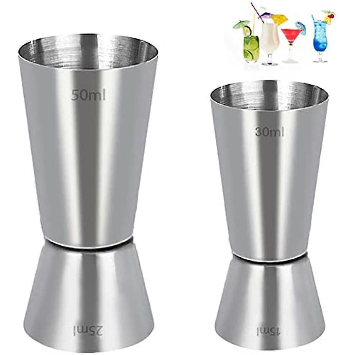 Set of 2 Stainless Steel 25/50 ml & 15/30 ml Cocktail Jigger Spirit Measure Cup, Shot Measure Dual Measuring Cup for Bar Party Wine Cocktail Drink Sha