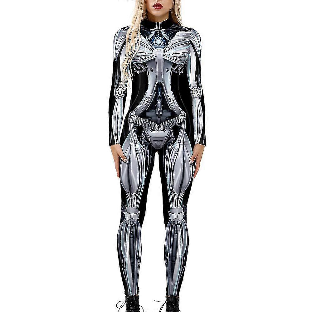 女性スケルトン骨フレームジャンプスーツ ボディスーツ ファンシーハロウィンコスチューム