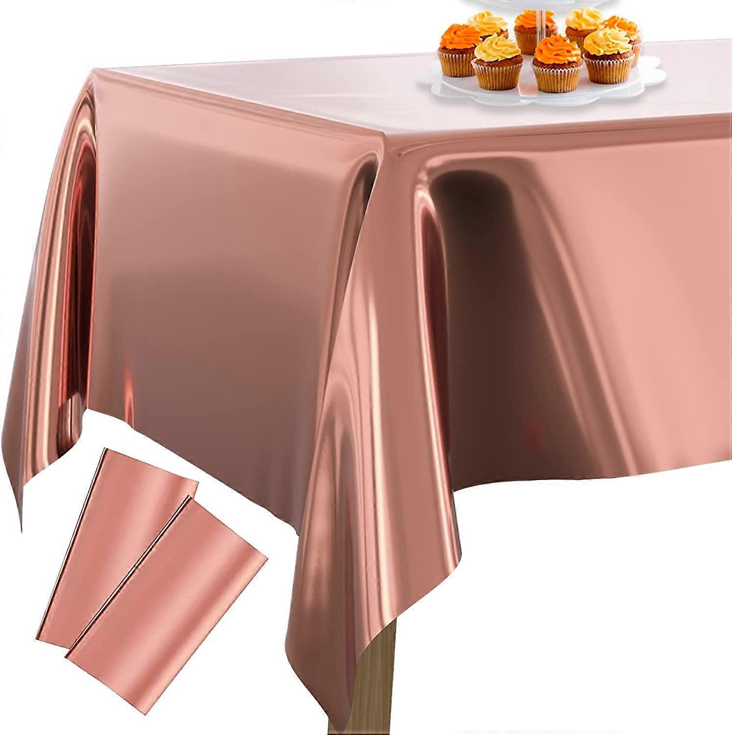 Rose Gold Foil Tablecloths, Set of 2 Rectangular Tablecloths 54 x 108 inches, Aluminum Tablecloths for 6-8ft Tables