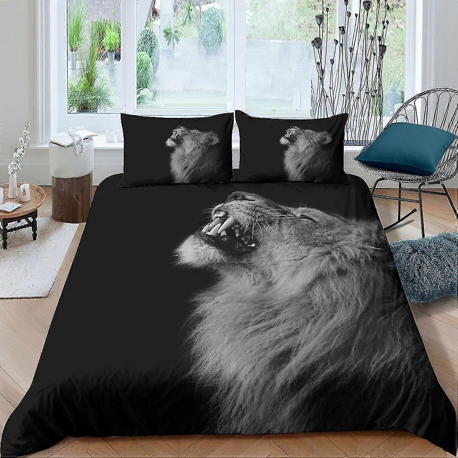 o3410 Lençóis Cama Lions Conjunto de Cama Capa de Edredão Microfibra Macia Capa de Colcha com Zíper Oculto com Design de Impressão 3D para Crianças Adolescentes Adulto 3 Pcs King Bed 