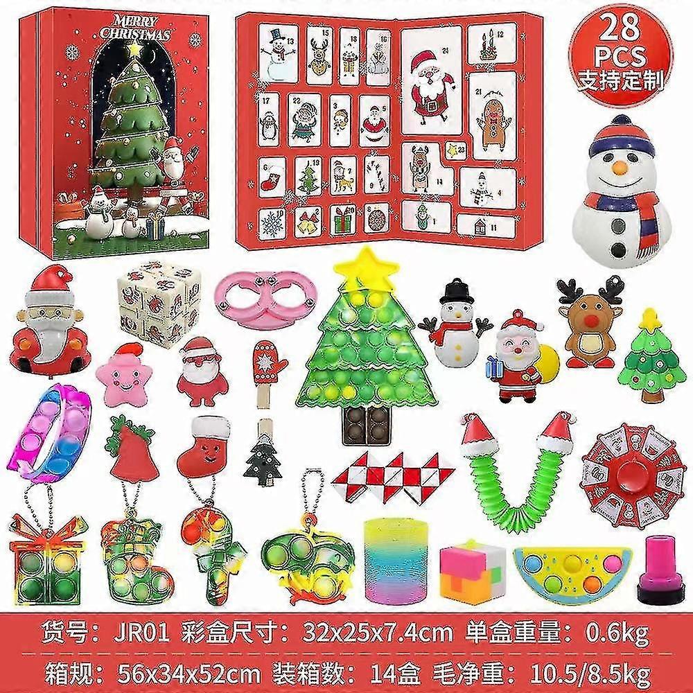 Christmas Double-sided Blind Box Set Diy Dekompresjon Venting Sensoriske leker 24-dagers Countdown Gift Box