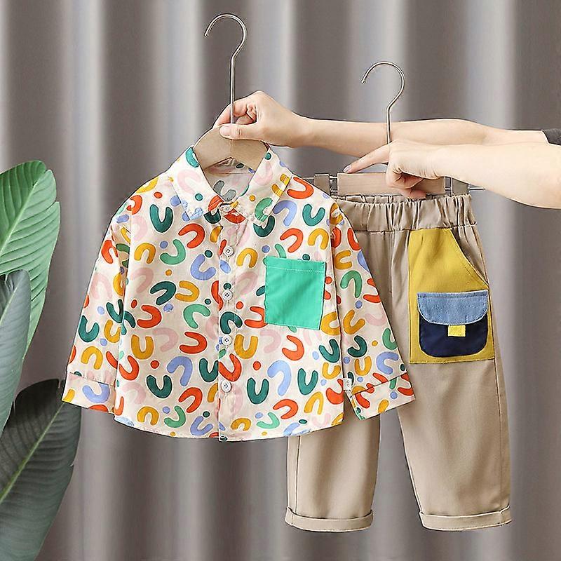 2021 Höst Vår Baby Kid Mode Formella Kläder Barndräkter Set Rutiga Skjorta Byxor 2st Barnkläder Uppsättningar 1 2 3 4 5 År