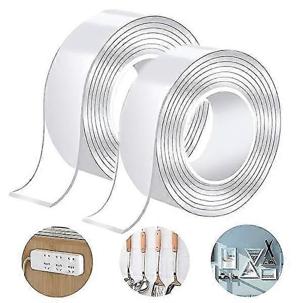 2Pcs 3 Meters Double Adhesive Nano Tape Reusable Transparent Transparent