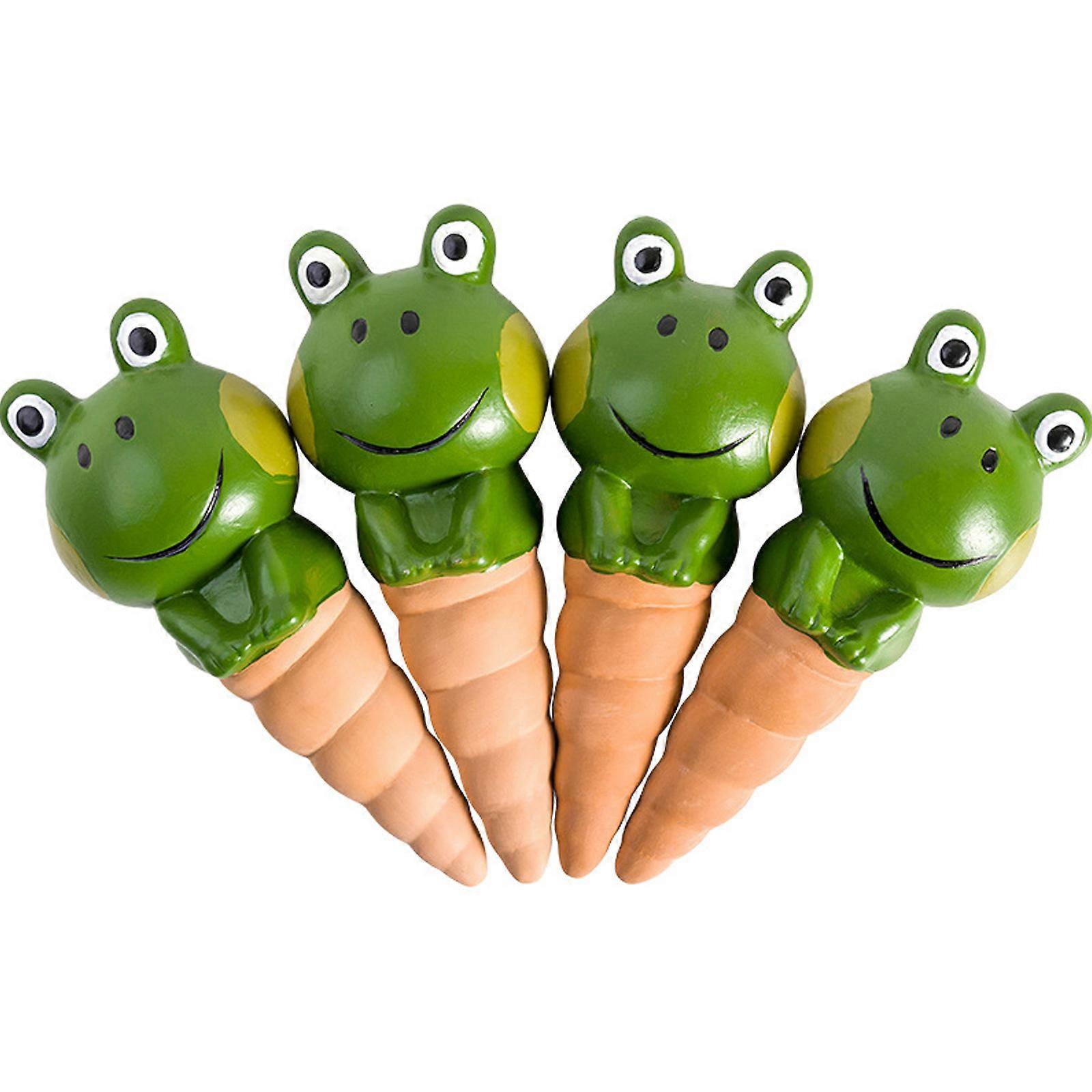 4pcs יתד השקיית צמח צפרדע שדון דוקרנים השקיה עצמית לצמחים ביתיים מתקן השקיית צמחים אוטומטי מכשירי השקיית טרקוטה צפרדע חמודה ספי דקורטיבי