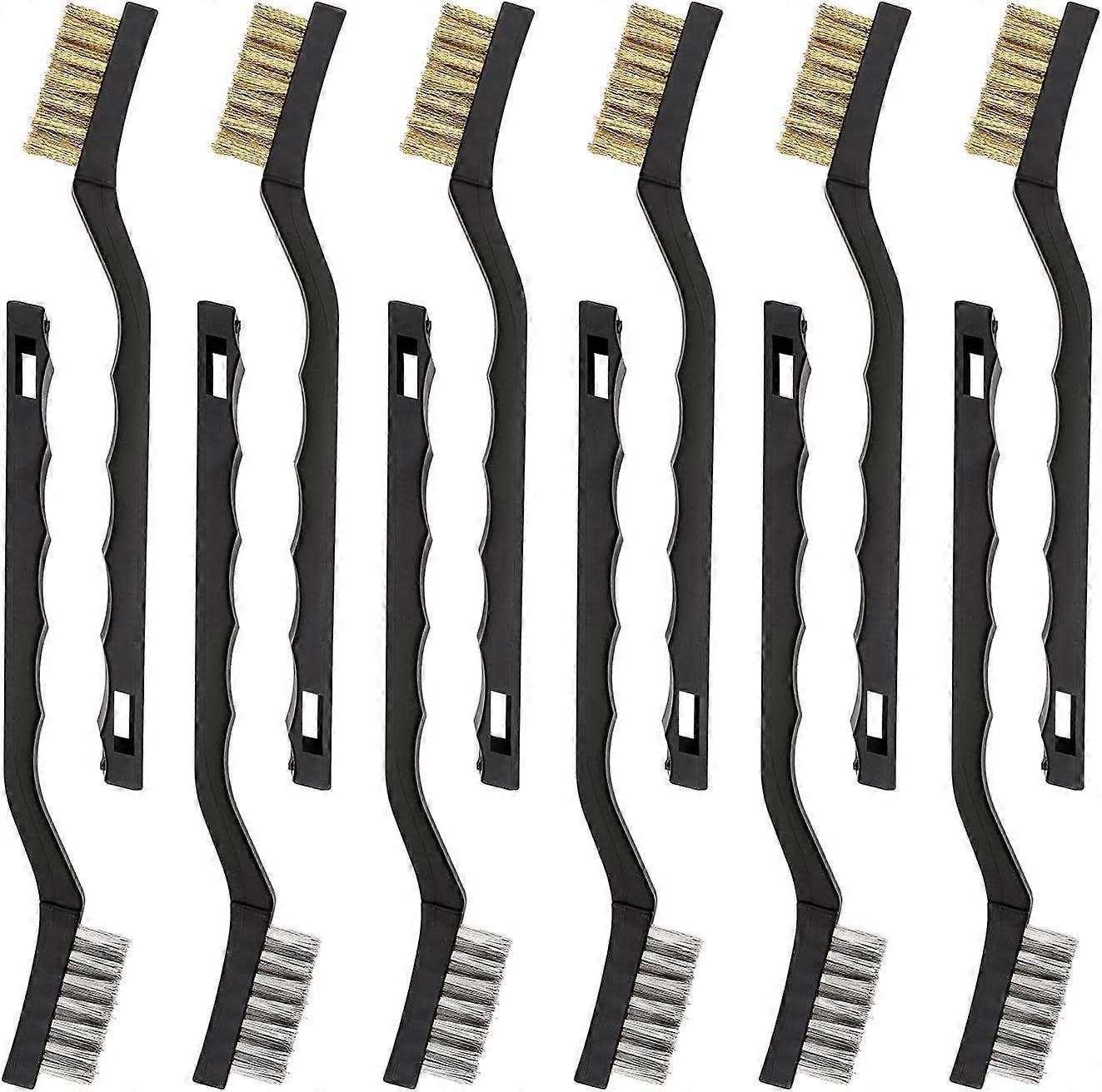 12 mini wire brushes in stainless steel and brass