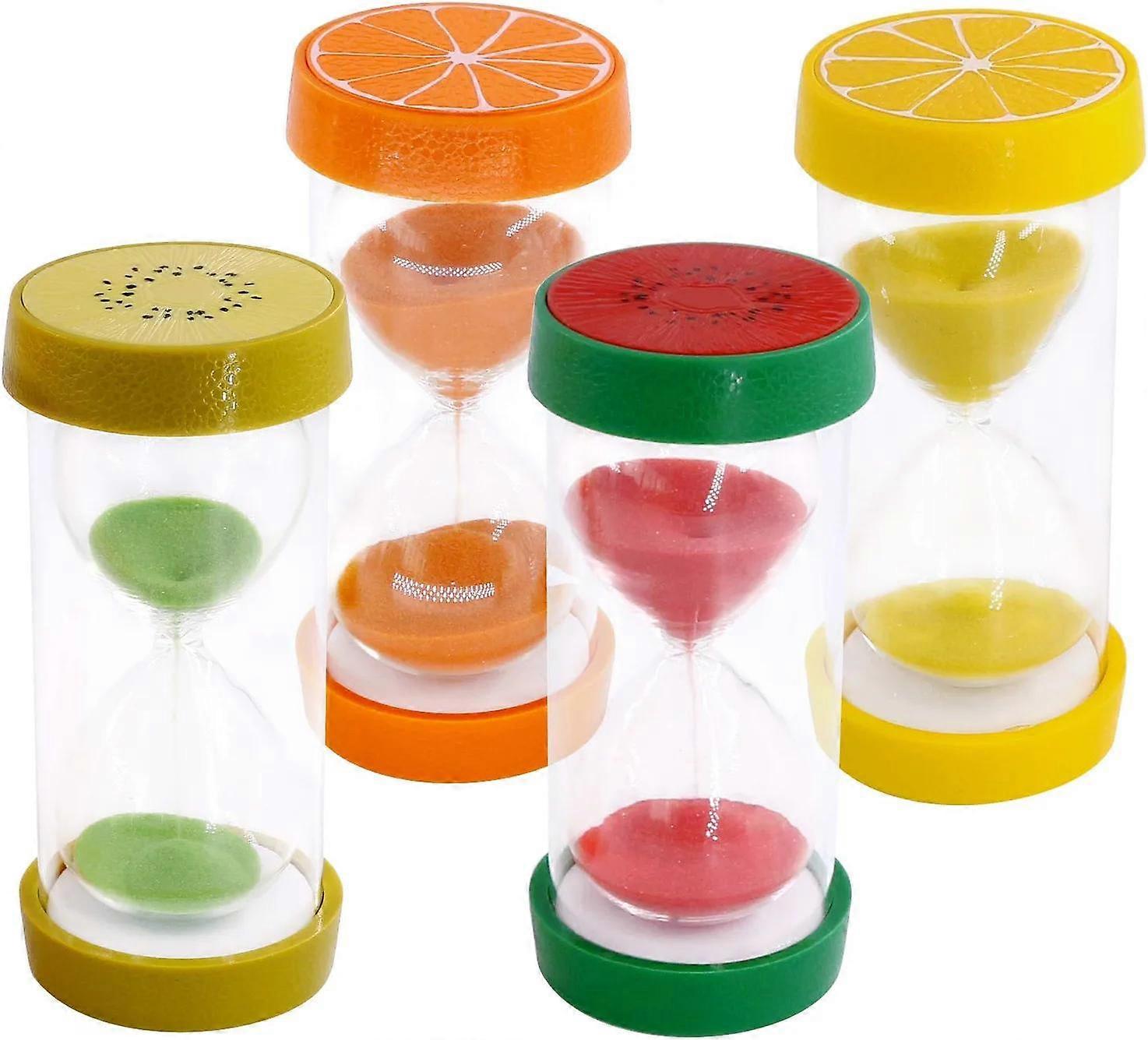 4 Colors Fruit Style Hourglass Sand Timer Clock 5mins / 10mins / 15mins / 30mins Sandglass Timer for Kids, Classroom, Kitchen, Games, Brushing Timer,