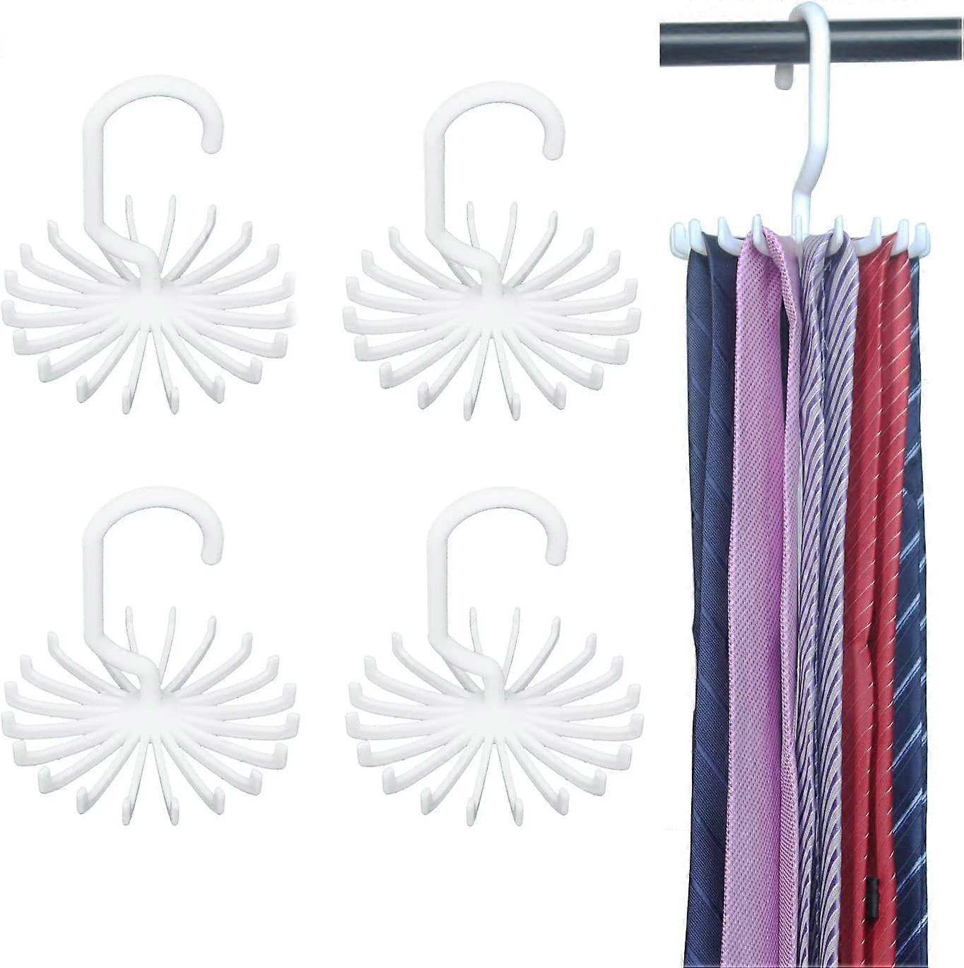 4Pack Multifunctional Tie Rack 20-Claw Hanger, 4.4" (White)