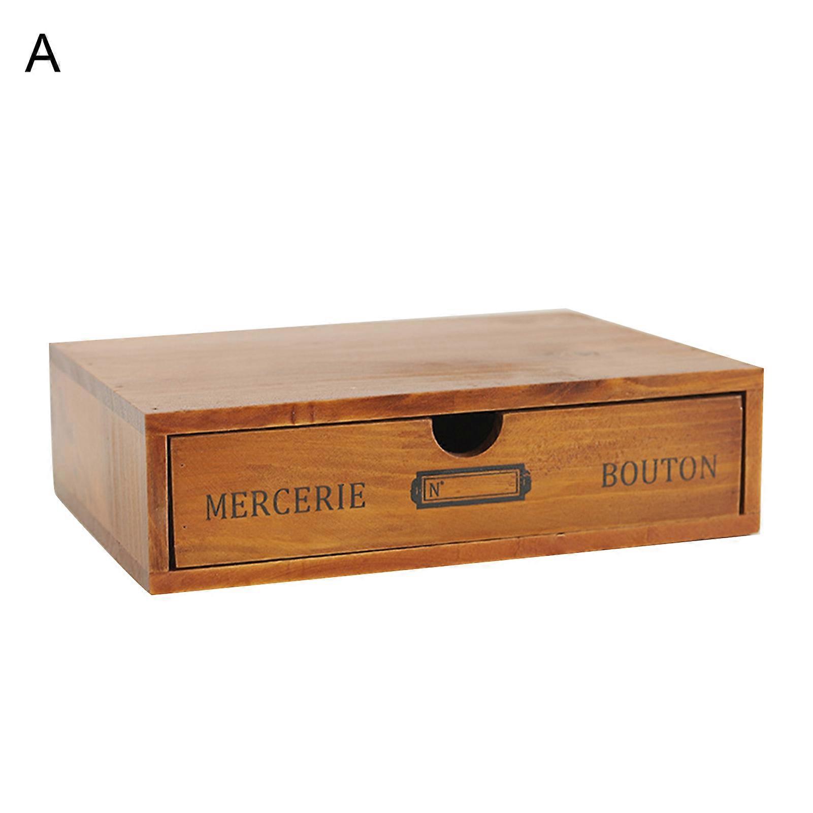 Retro Multi-layer Wooden Desktop Drawer Storage Box Cabinet Organizer Supplies
