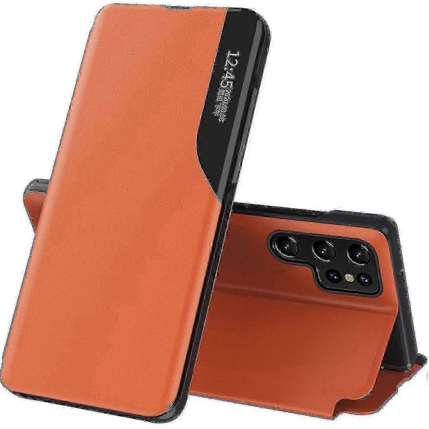 For Samsung Galaxy S24 Magnetic Flip Case, Ultra Slim Pu Leather Case With Clear View Side Window Ki Happy H