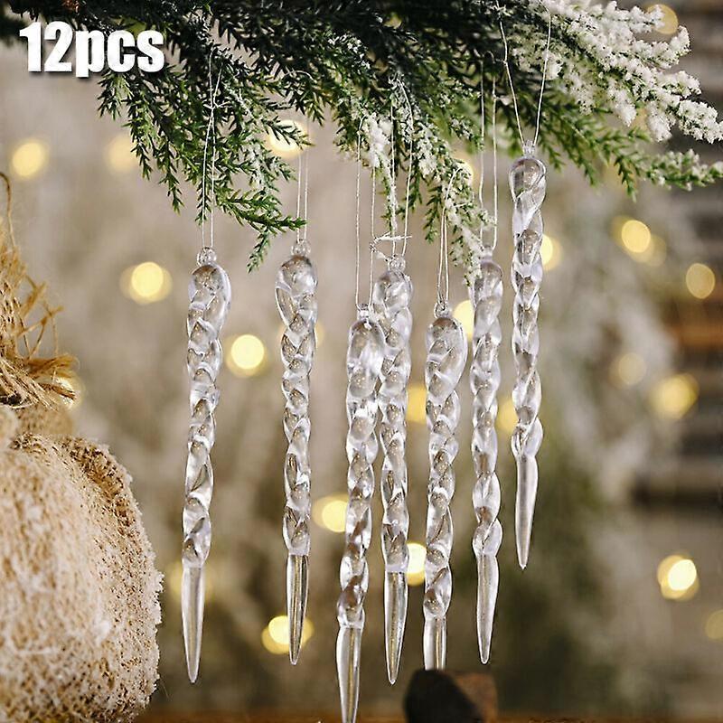 12Pcs Christmas Tree Acrylic Icicle Hanging Ornaments Festive Xmas Tree Party Home Outdooor Decor