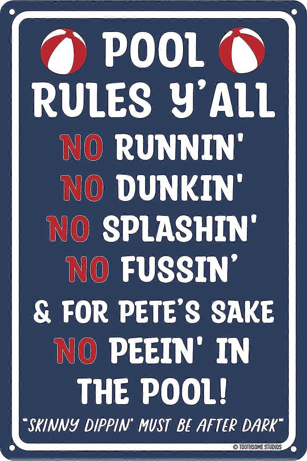 Pool Rules Y'all 12" x 8" Funny Tin Pool Sign