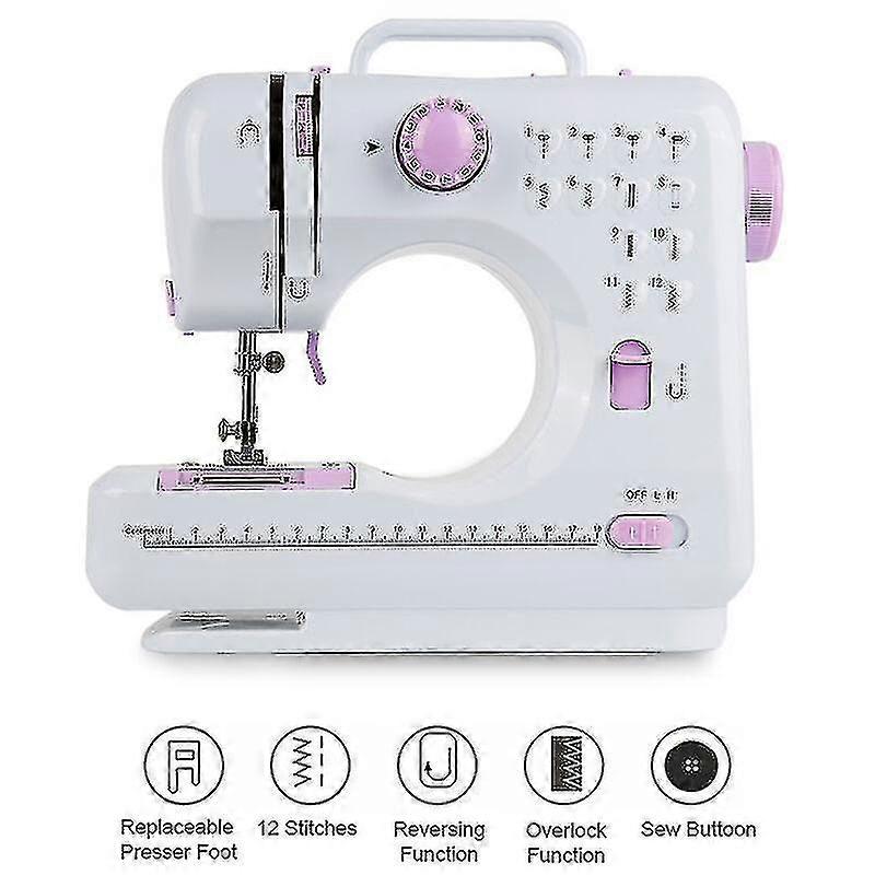 12 Stitch Sewing Machine, 2 Speed Sewing Tool, White/pink, 12 Patterns, Material: Metal, Abs Plastic