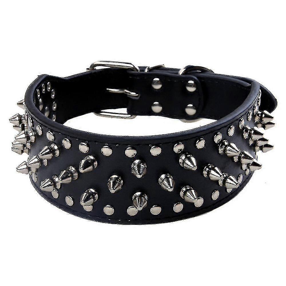 Adjustable Punk Wide Spiked Rivet Dog Collar Pu Leather Studded