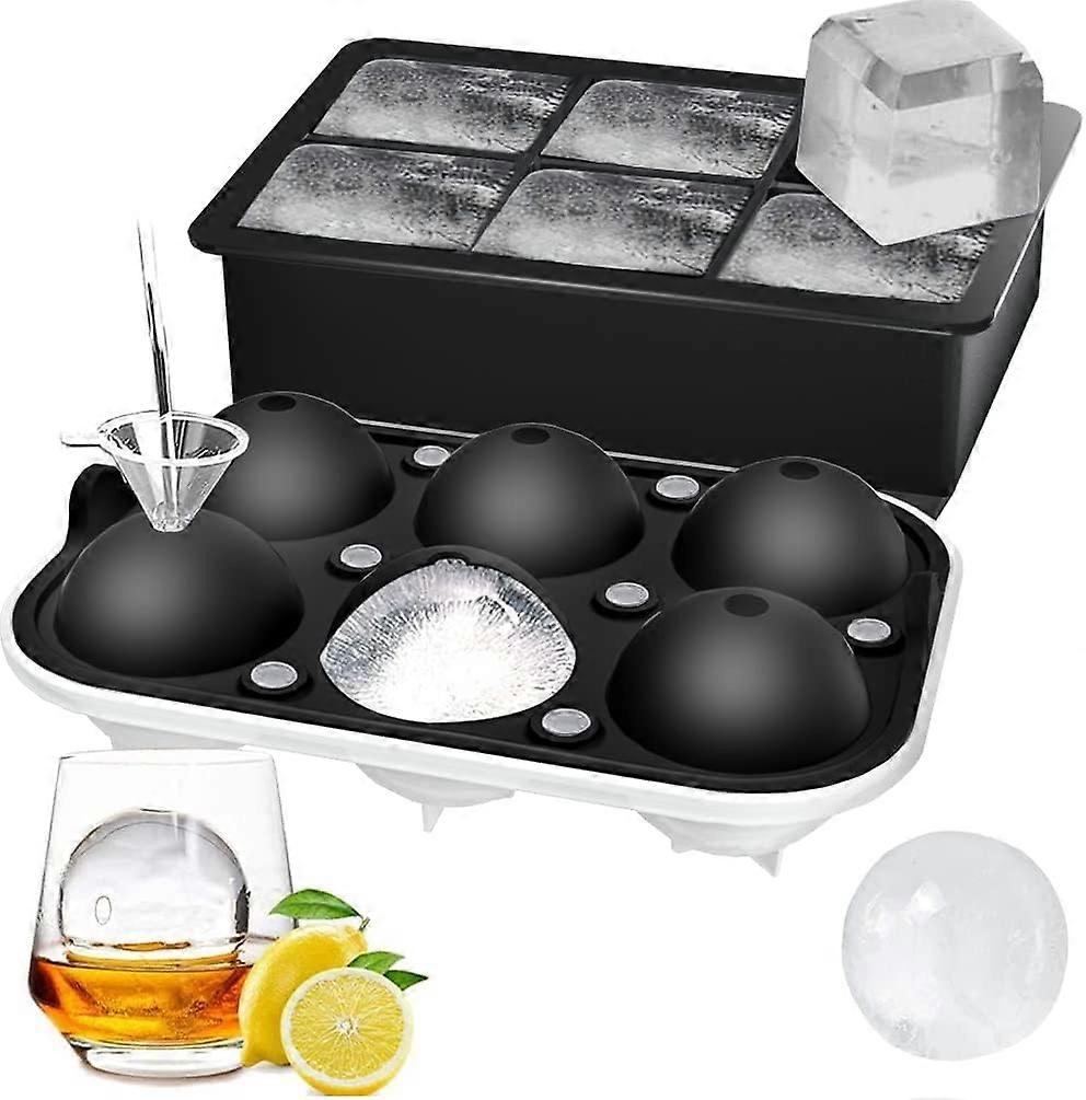 Ice cube mold silicone, XXL 45mm ice ball mold 48mm 6-compartment 2-set ice cube molds Ice Cube Tray, ice cube mold for whiskey cocktails juice chocol
