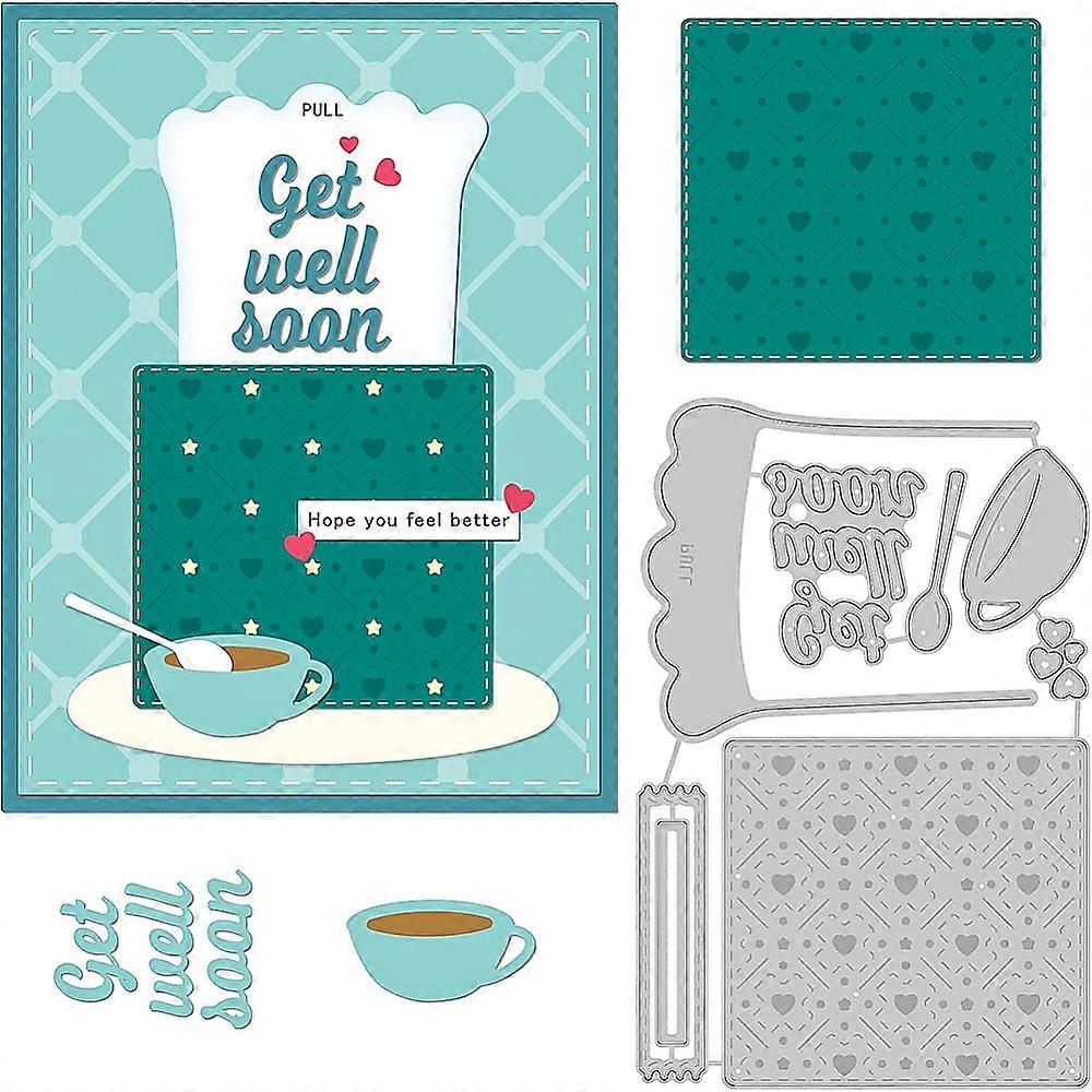 1pc Daily Theme Cutting Dies Stencil Get Well Soon Art Word Pattern Carbon Steel Stencil Templates for Scrapbooking Card Making Embossing DIY Paper Ca