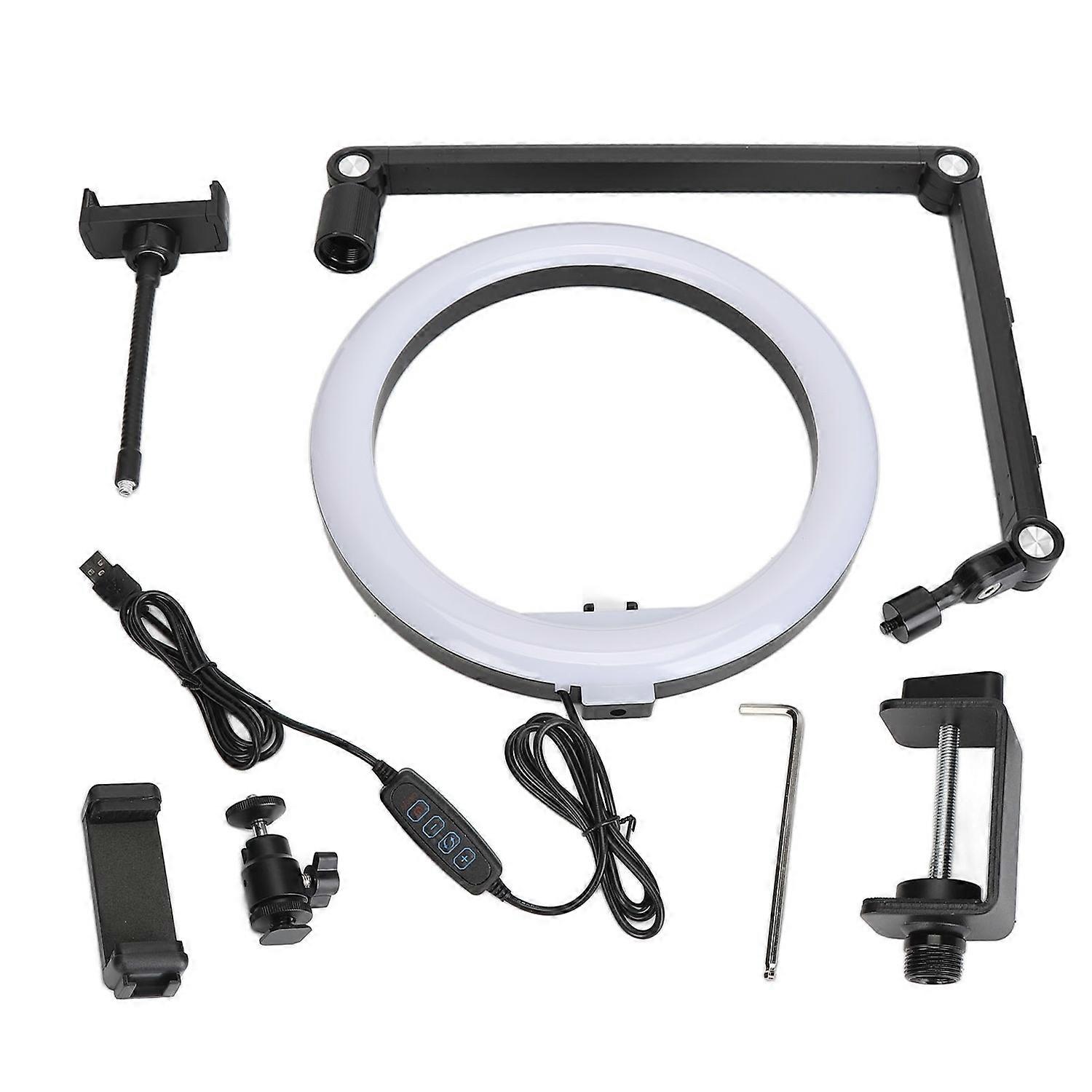 10in Live Stream Fill Light Angle Adjustable Dimmable Clip On LED Ring Light with Stand Phone Holder