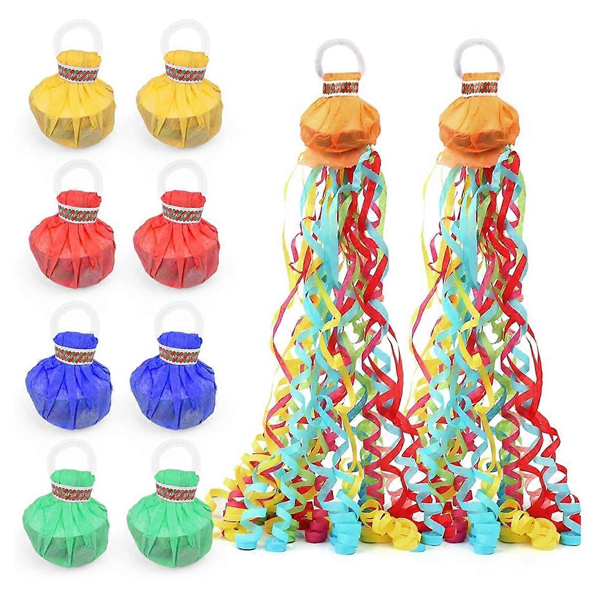 10pack färgglada streamer poppers, ingen röra flerfärgade papperskex, handkast konfettiserpentiner för födelsedag, bröllop
