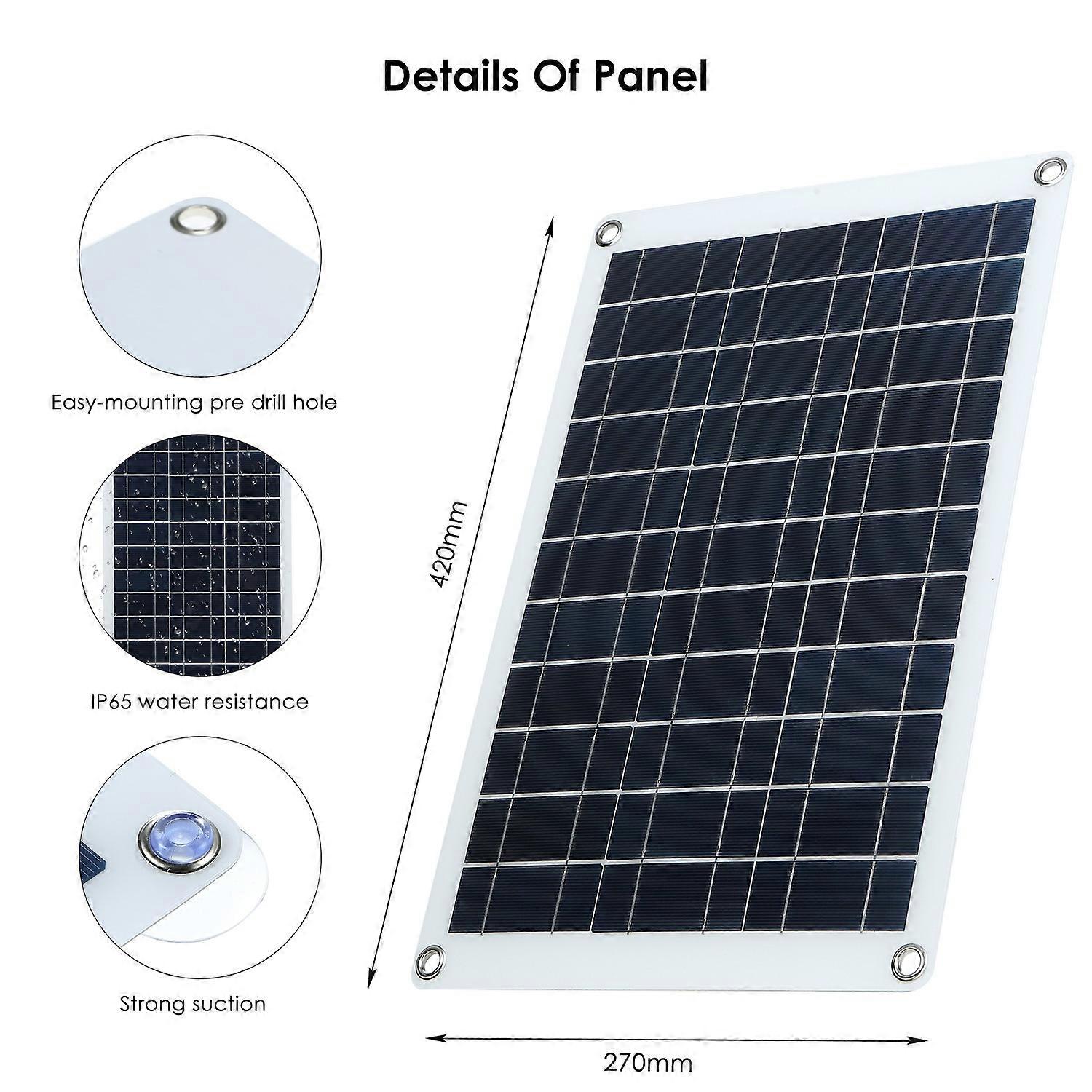60W D C 5V/18V Flexible Solar Panel Kit Set IP65 Water Resistance/ D C Alligatoe Clip/ 1 * Car C-har
