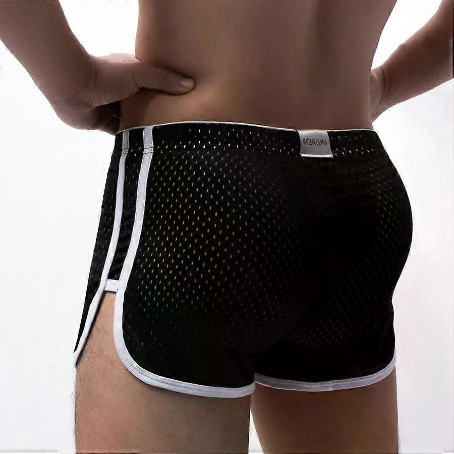 Breathable Mesh Sports Shorts Pajamas Men'S Casual Boxer Briefs Arrow Pants Cut Out Side Open Hip Boxershorts Male