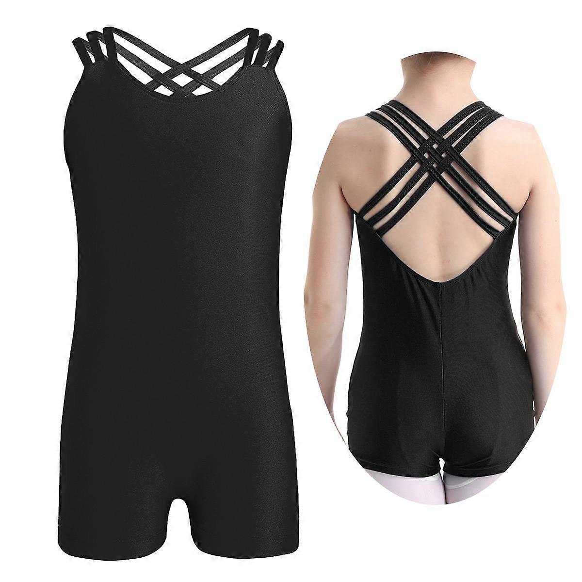 Girls Basic One Piece Cross Back Straps Gymnastic Ballet Dance Leotard Unitards Bodysuit Athletic