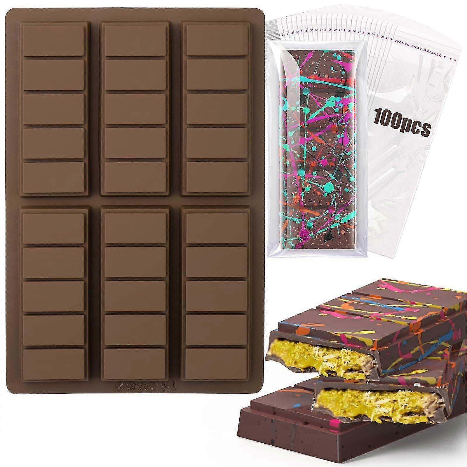 6 hulrum chokoladestangsform dyb med 100 stk poser, silikone chokoladeform til påfyldning af Knafeh pistaciechokoladebar