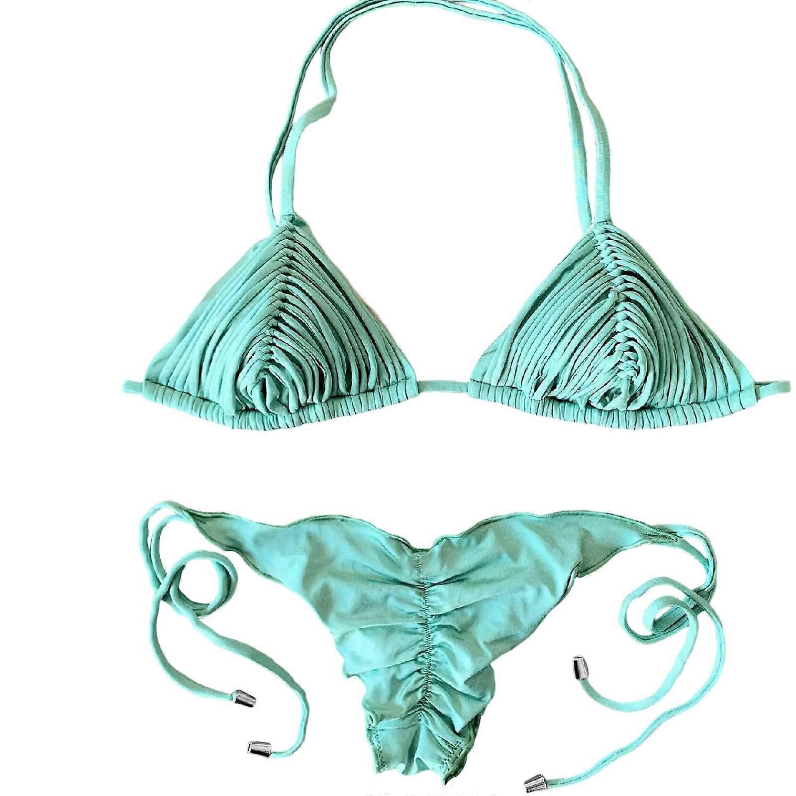 Vrouwen Driehoekige String Badpak Set Halterneck String Badpak Side Tie Badmode Dames Lage Taille String Badpak Set Hemelsblauw S