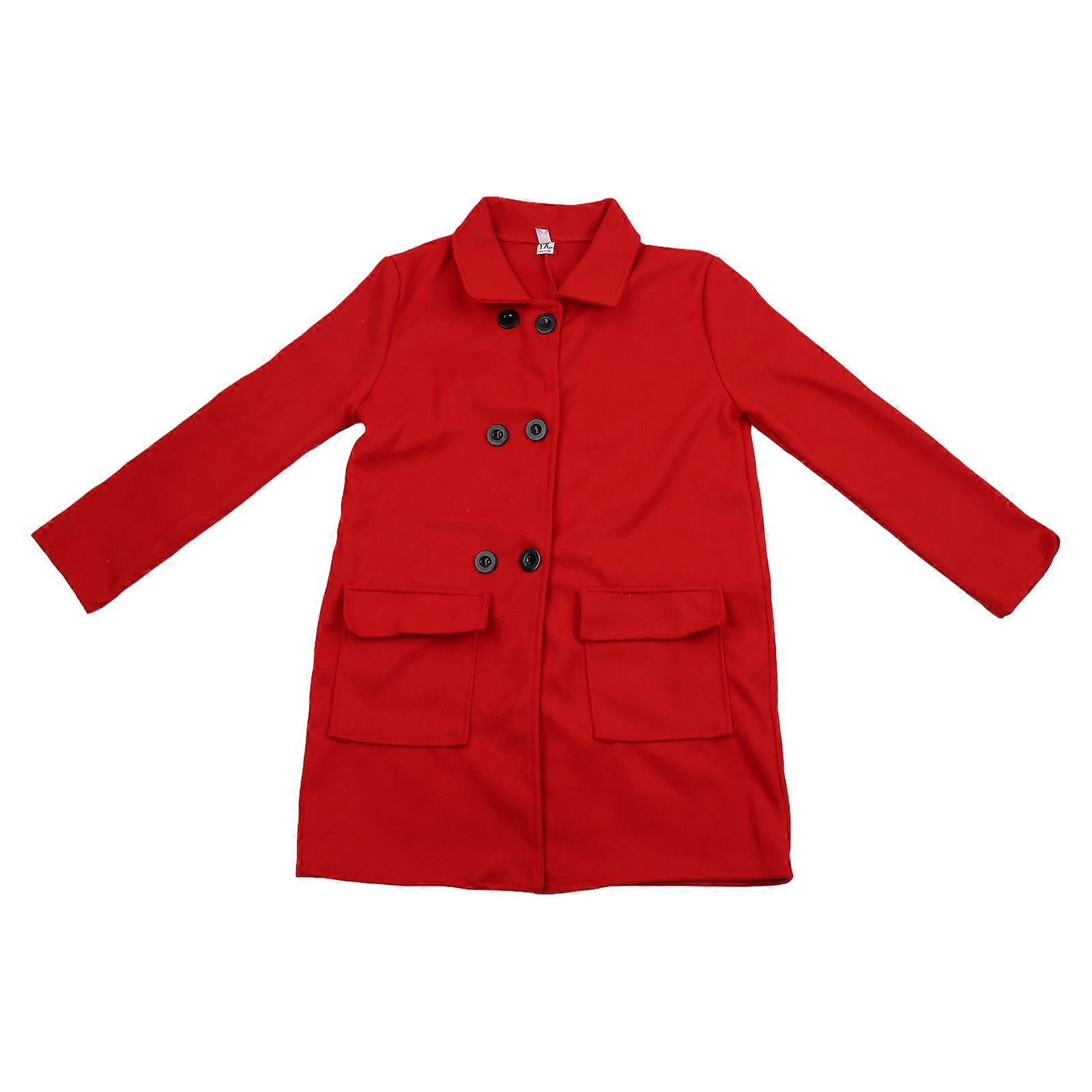Womens Winter Overcoat Middle-Long Lapel Collar Woolen Coat Outerwear Warm Lady Overcoats Button Down Jacket XL Red