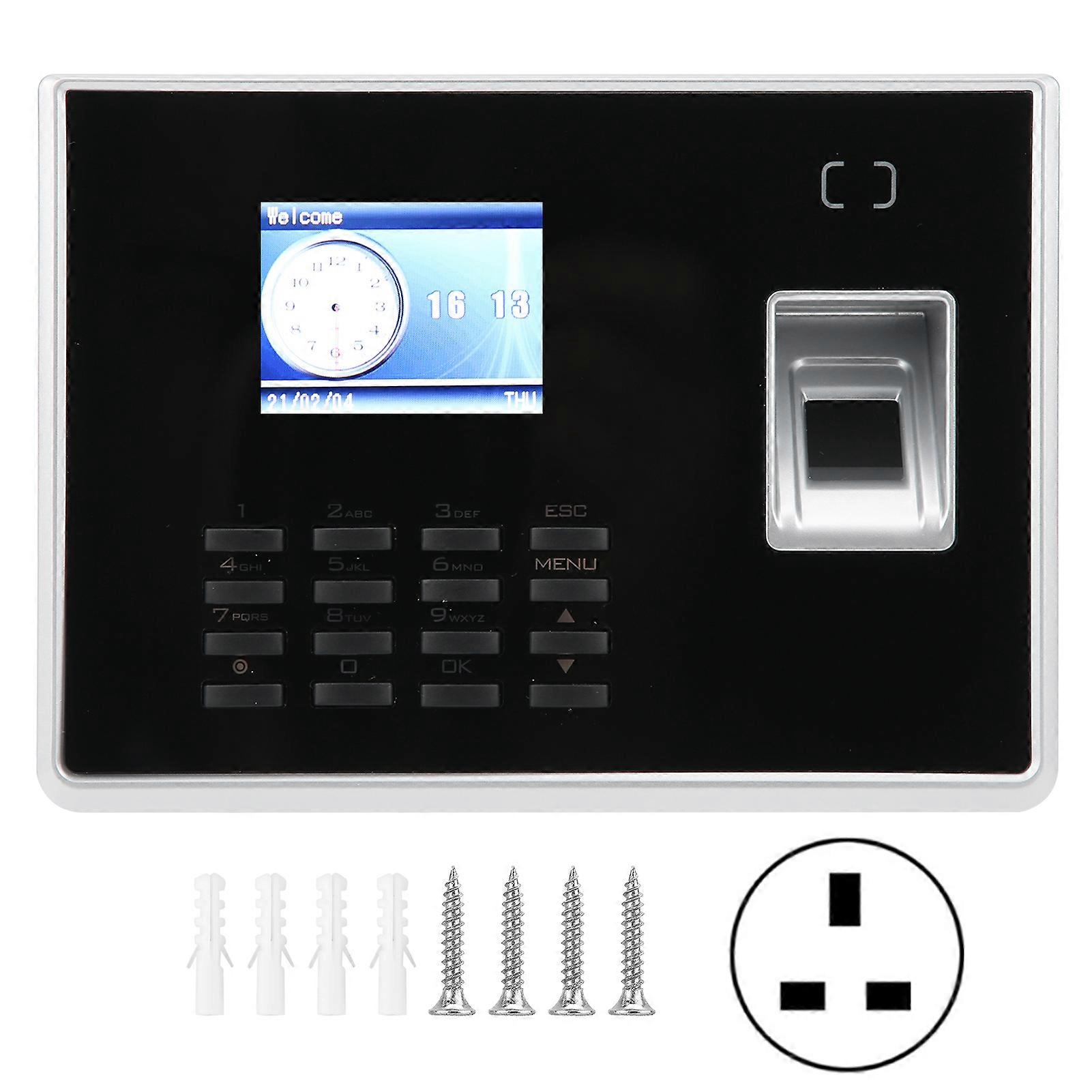 Fingerprint Password Attendance Machine 2.4in TFT Color Screen Employee Checkingin Recorder 100270V(UK Plug )