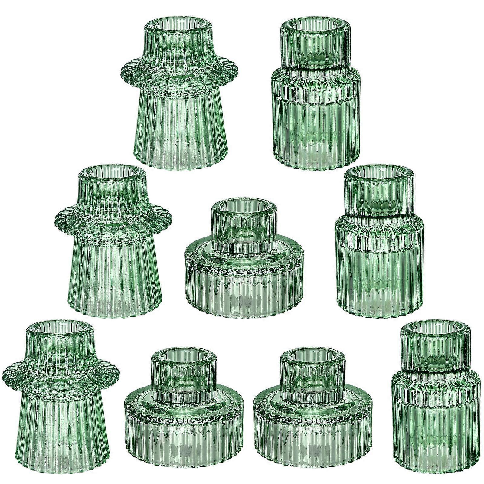 Green Candlestick Holders 9-Set For Wedding And Dining Table Decor 3.5-Inch Height Tea Light Compatible