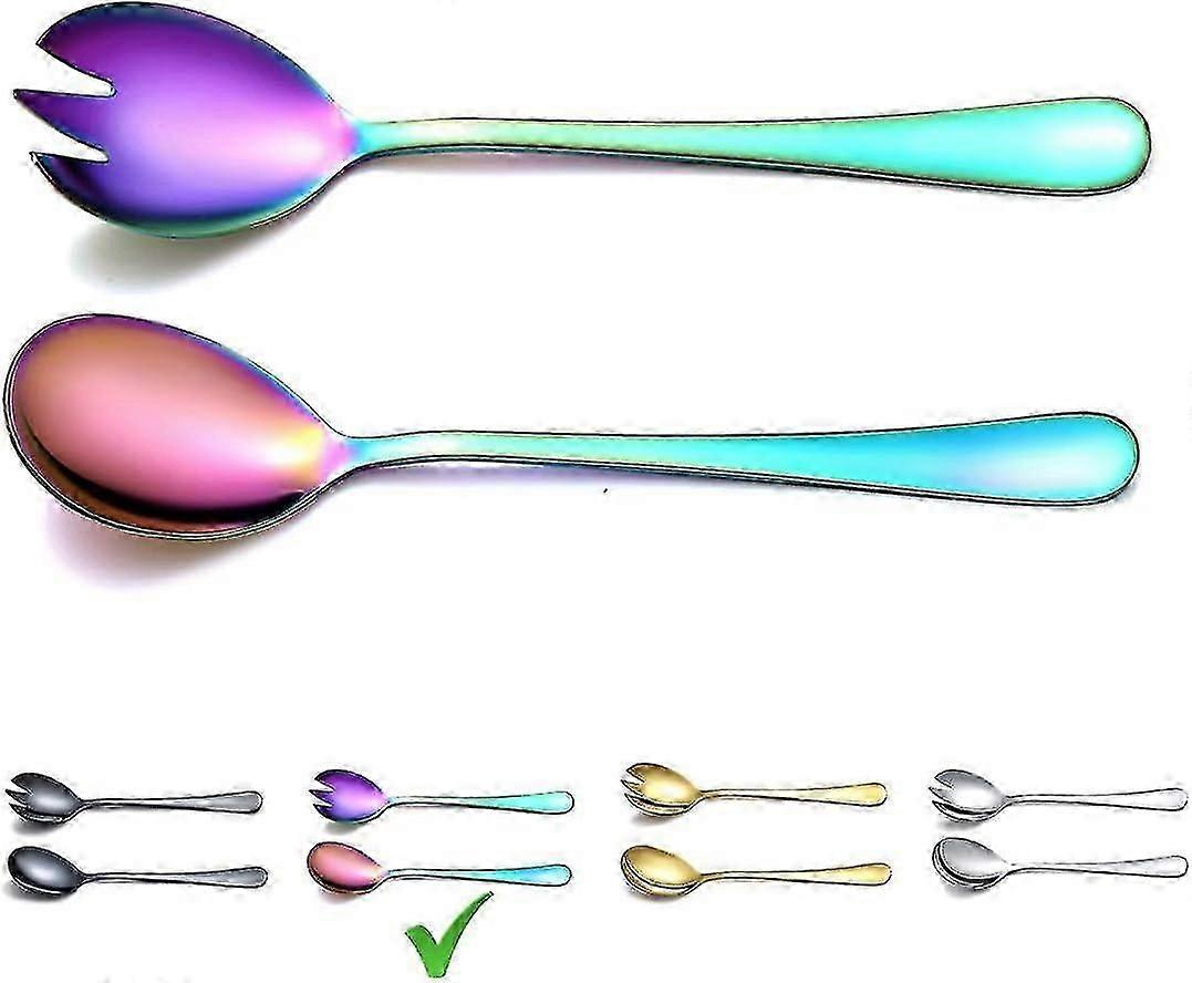 Stainless Steel Salad Serving Set With Titanium Colorful Plating, Salad Servers, Salad Fork, 2pcs(shiny Rainbow)