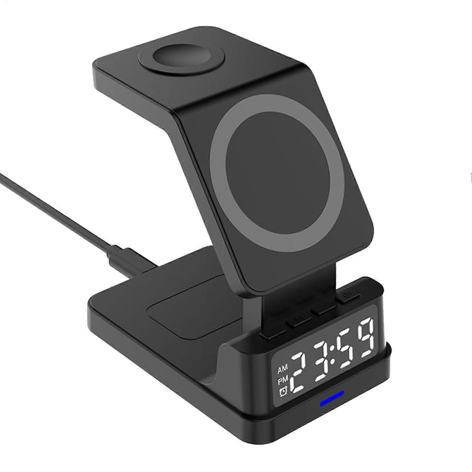 Alarm Clock Charging Station With 15W Wireless Charging, Digital Desk Clock, Smart Chipsets, For School Travel Work Area