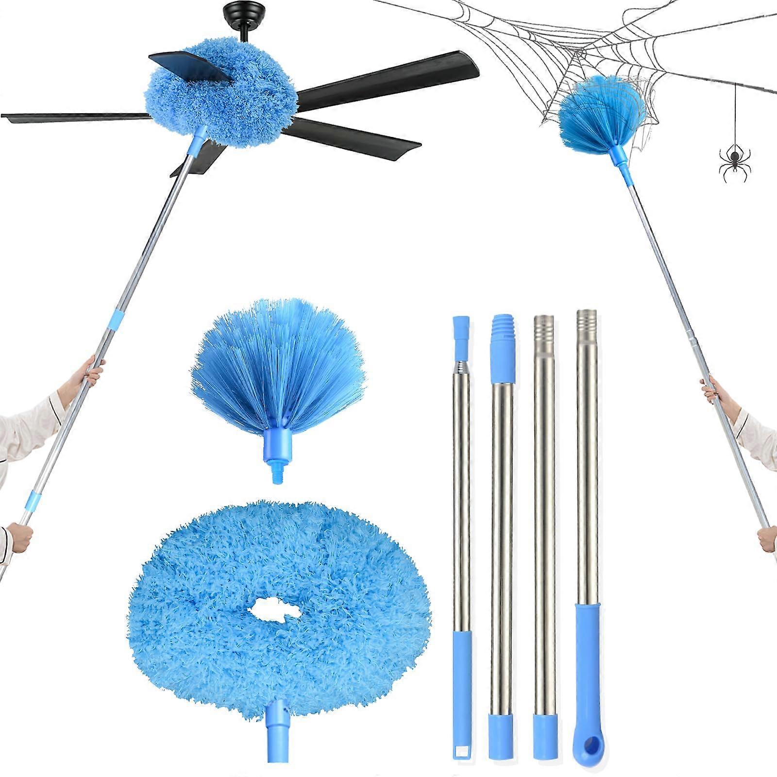 Ceiling Fan Cleaner Duster With Extension Pole 15-100 Inches Reusable Microfiber Blue Removable Duster For High Ceilings