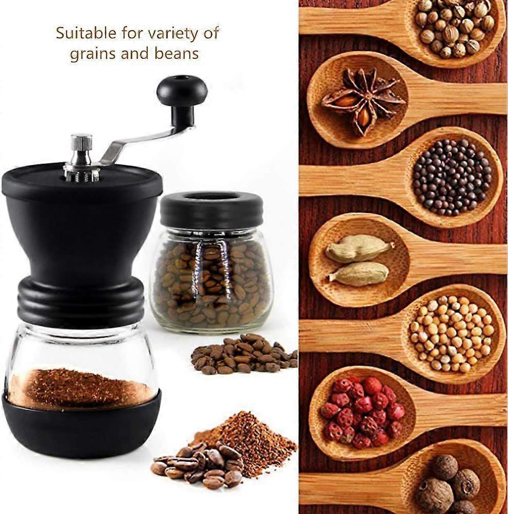 Manual Coffee Mill Grinder with Ceramic Burrs, with Stainless Steel Handle and Silicon Cove,Coffee container capacity:4.3 oz120 ml, Black