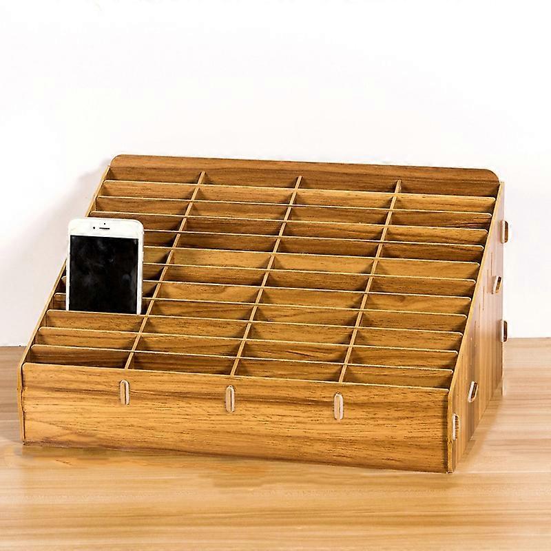 D-86 Office Conference Classroom Mobile Phone Storage Box, Style: 48 Grids (Walnut)