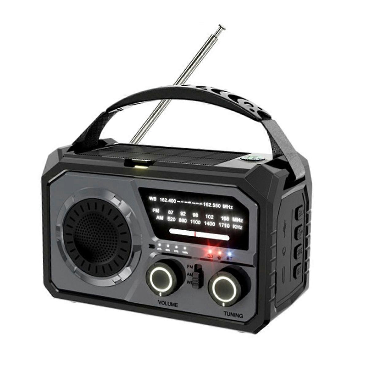16000mAh Emergency Weather Radio Solar &Hand Crank Powered Grey
